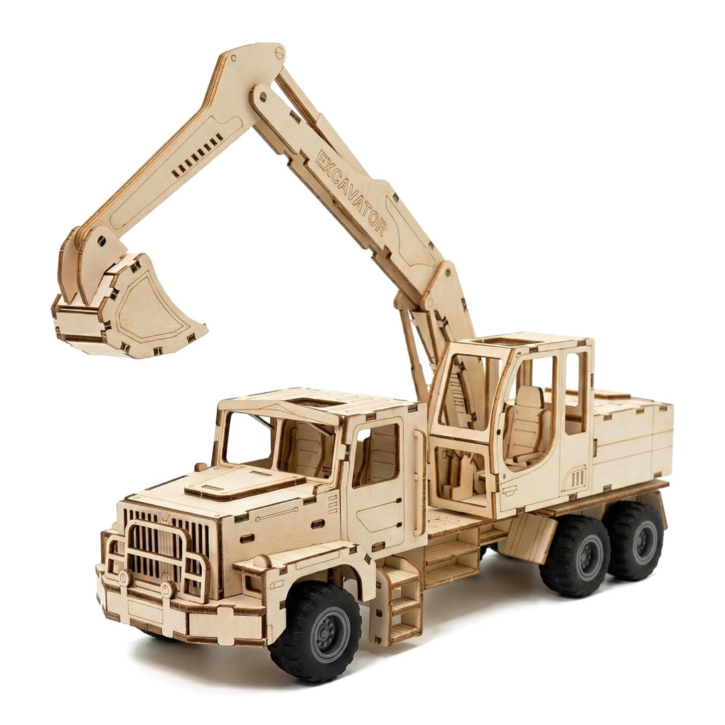 Adult 3D Wooden Excavator Assembly Kit, DIY Wind-Up Mechanical Model Building Set, Educational STEM Puzzle Desktop Toy, Ideal as a Birthday Gift or Decorative Display for Teens Aged 14 and Up.