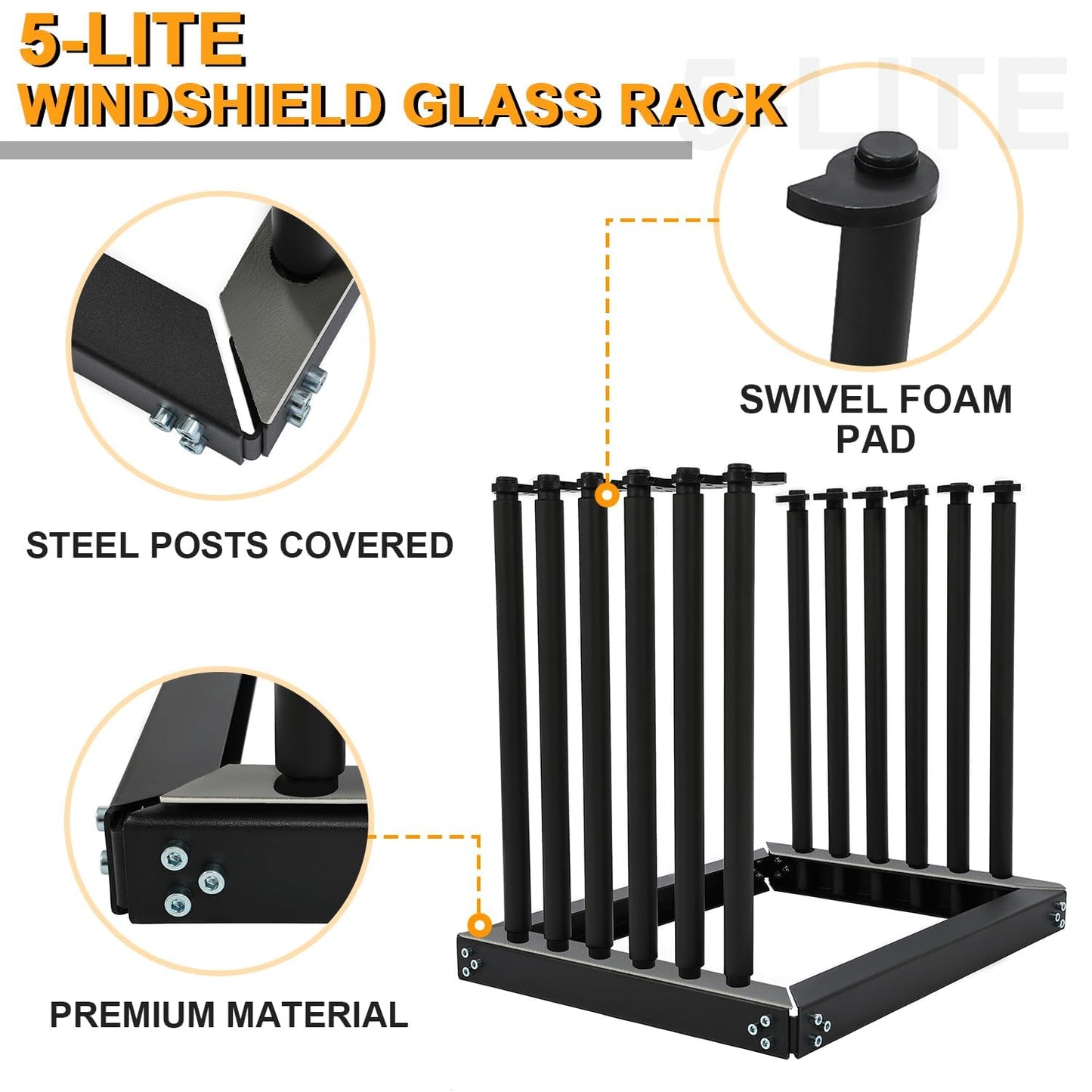 ECOTRIC 5-Lite Windshield Glass Rack 24-Inch Height Windshield Rack Auto Glass w/Rubber Foam Pads, Mast Locks Replacement Windshield Window Holder Steel