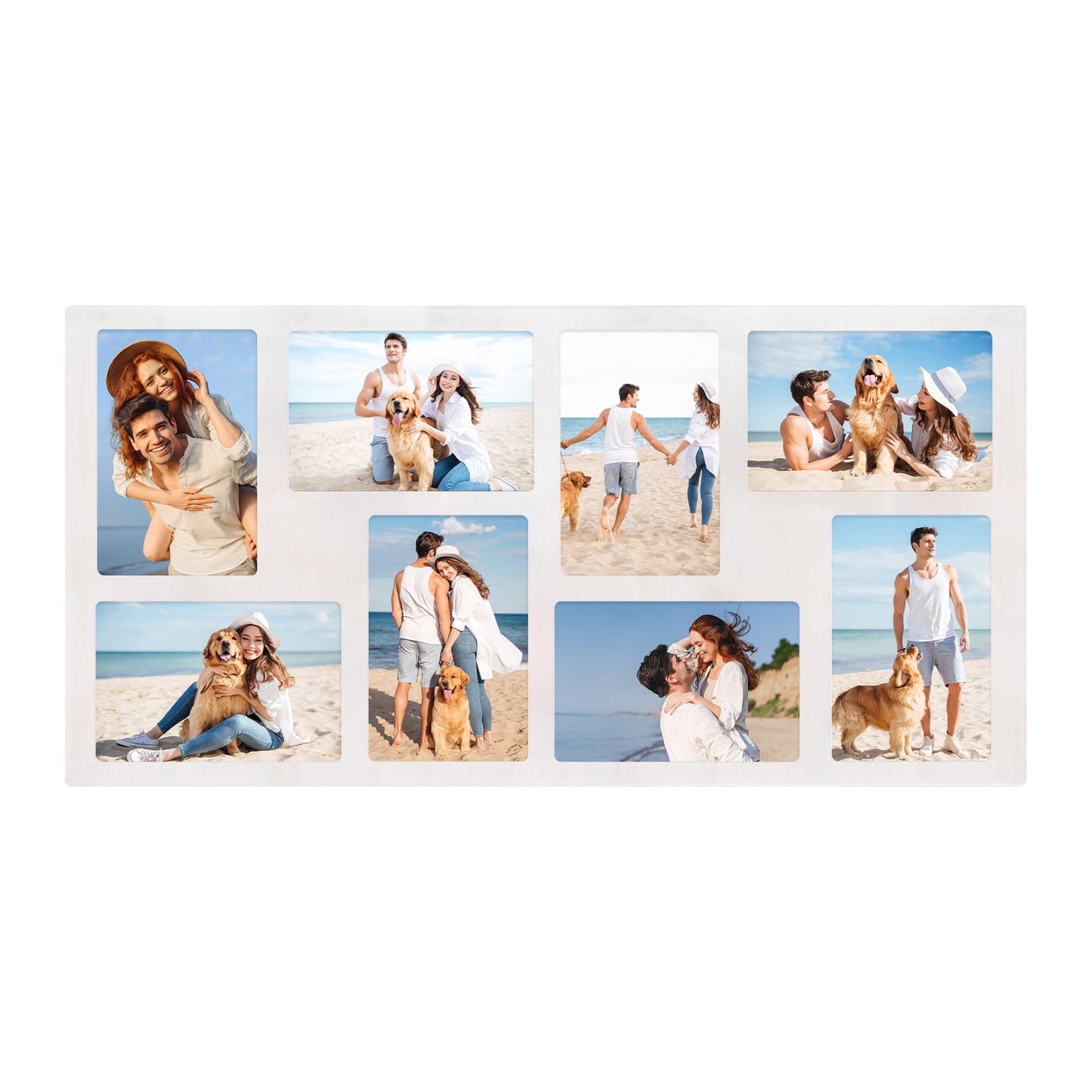 YESKAY 4x6 Picture Frame Collage for Wall Decor,Multiple Photo Collage Frames with Tempered Glass,8-Opening for 4 x 6 Picture Frames,Rustic White,1 Pack(OD:11.75X21in)
