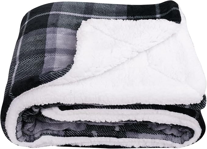 SOCHOW Sherpa Plaid Fleece Throw Blanket, Double-Sided Super Soft Luxurious Bedding Blanket 60 x 80 inches, Grey