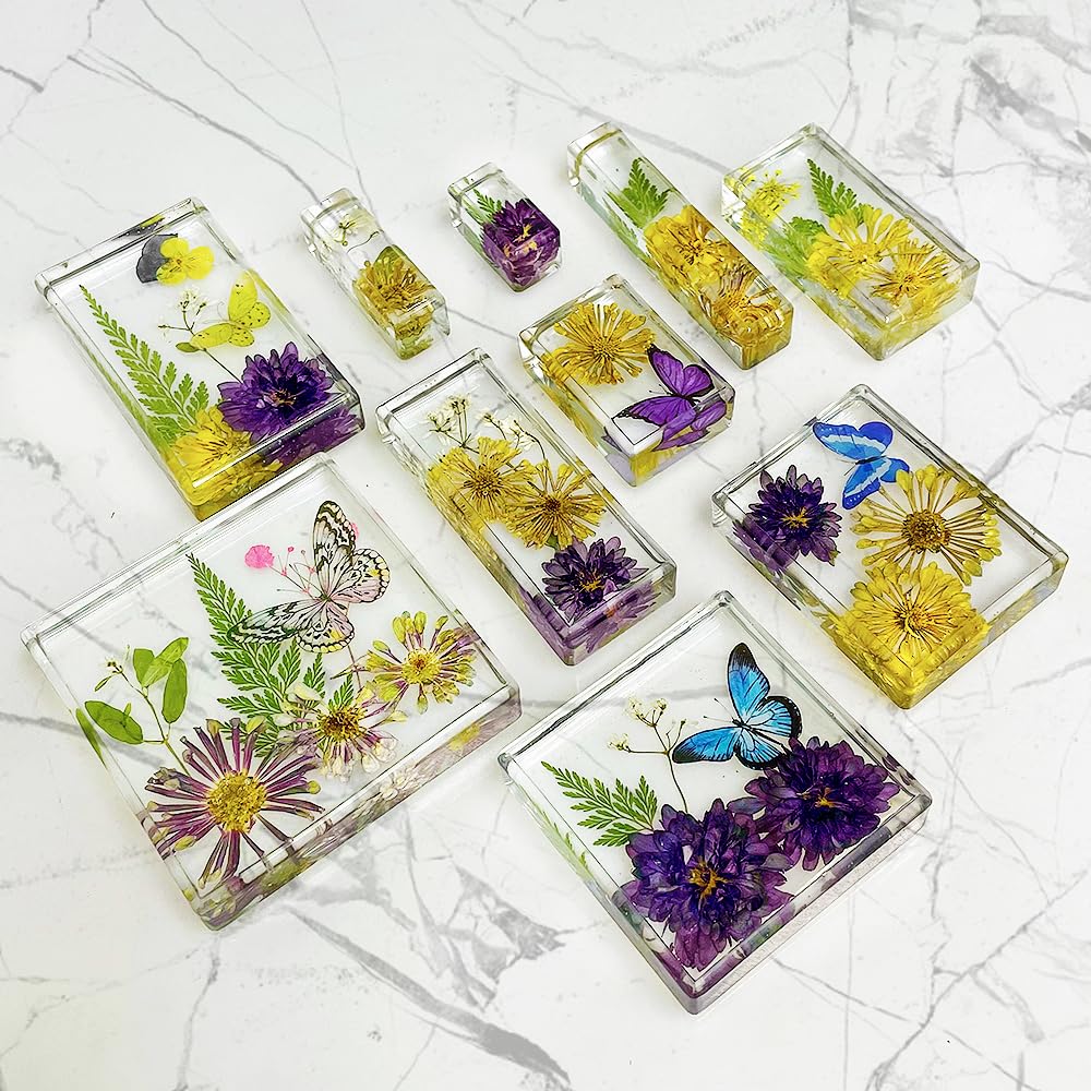 RESINWORLD Upgraded 10 Sizes Epoxy Resin Molds Silicone Kit, Square Rectangle Silicone Molds for Resin, Soap, Candles, Specimen, Dried Flower