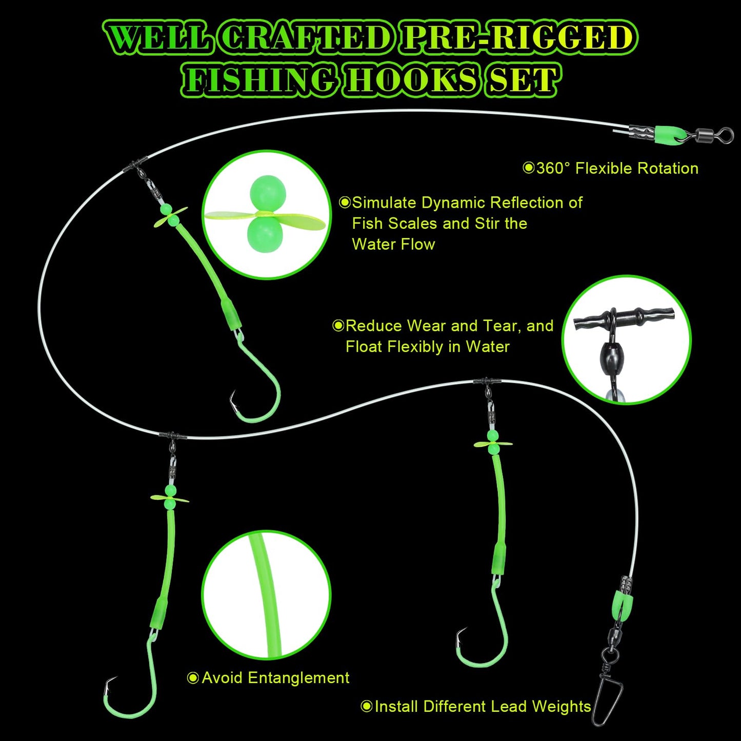 MAFIMOEA Pre-Rigged Deep Drop Saltwater Rigs – Glow Tubes, Hooks, Beads & Spinner Blade – 6/0 8/0 Circle Hooks for Snapper/Grouper/Tilefish (3/6 Hooks)
