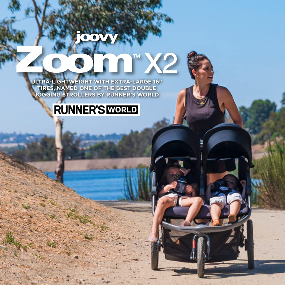 Joovy Zoom X2 Lightweight Performance Double Jogging Stroller Featuring Extra-Large Pneumatic Tires with Air Pump Included, Locking and Swiveling Front Tire, and Easy One-Handed Fold, Forged Iron