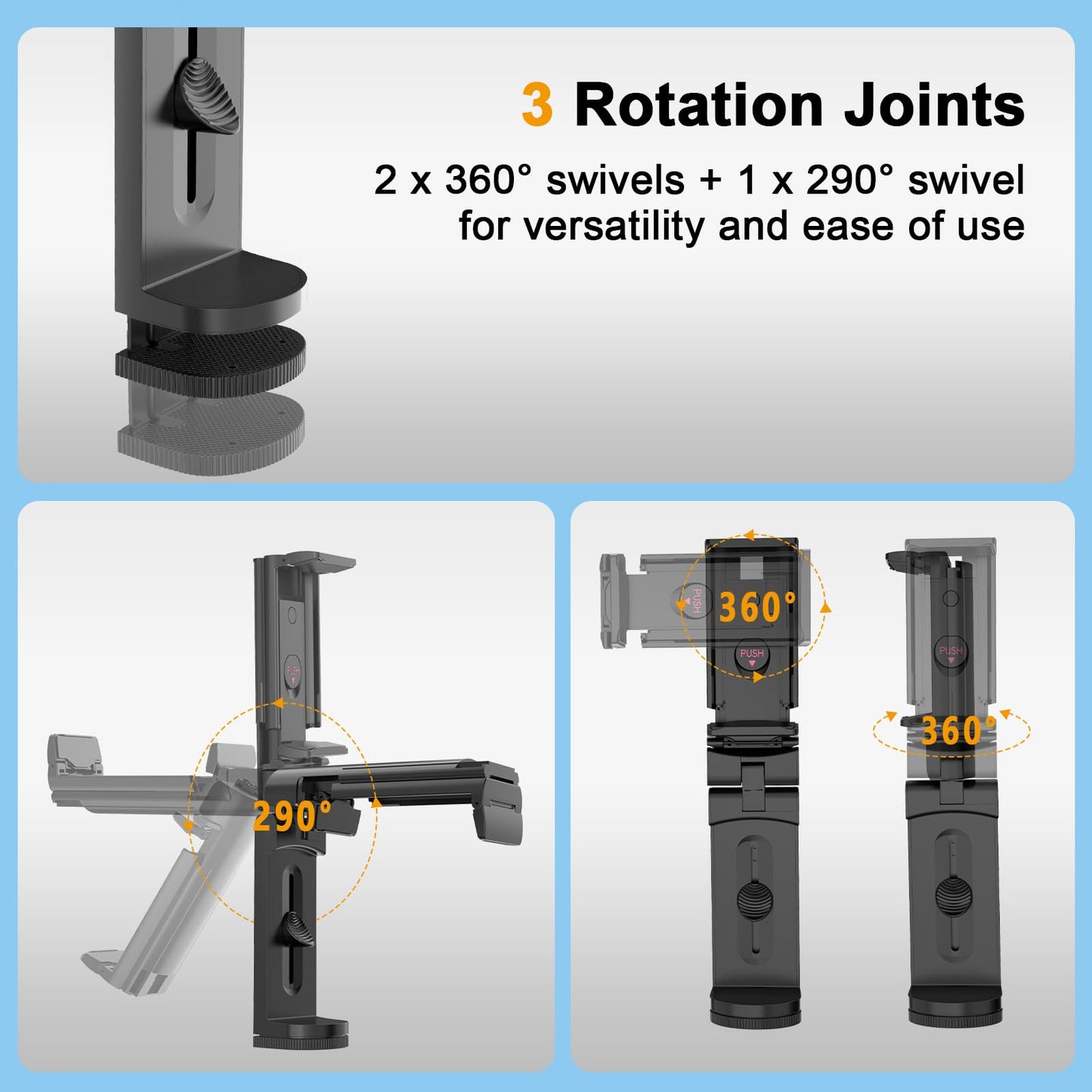 URTRY Airplane Tablet Holder Mount, 360 Degree Rotating Hands-Free Travel Stand, Universal Adjustable Clamp for Flying, Compatible with iPad/Galaxy Tab (Only Fits 7-12" Tablets)
