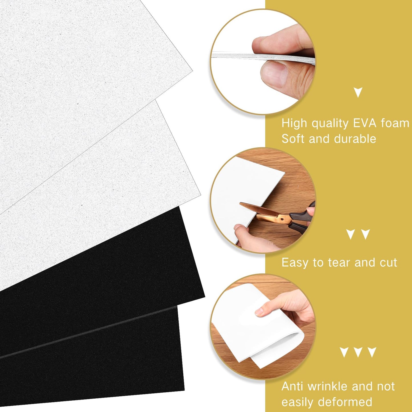 Innconee 30 Pcs 3D 3mm Embroidery Foam EVA Puffy Foam Sheets for Embroidery Crafts and Arts, Hand Sewing, DIY Projects, Cosplay Costumes, Quilting, Hats, Pillows, Bags(Black,White,6 x 9 Inch)