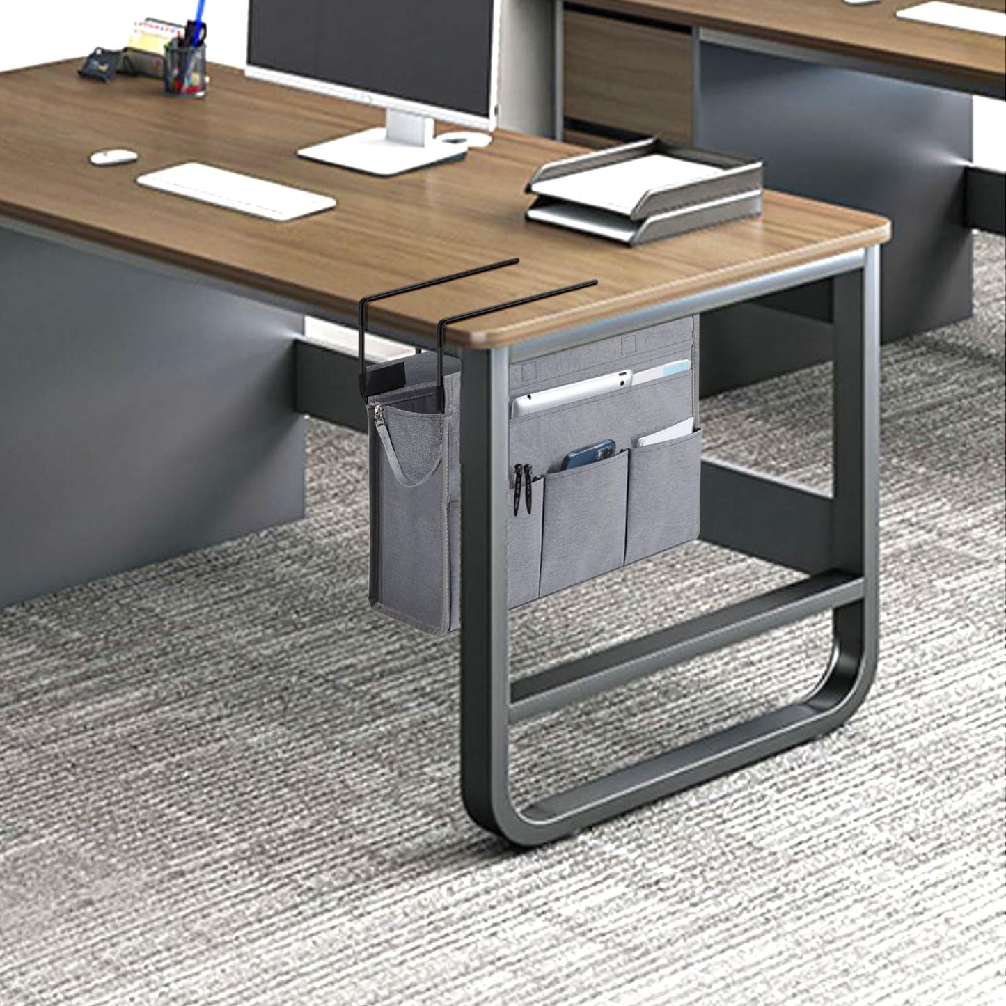 MASTLU Under Desk Hanging Storage Bag, Desk Organizer Storage, Office Side Storage Bag, Compatible with A4 Files, Detachable Handle Design, No Assembly Required, For Office Home School (Grey)