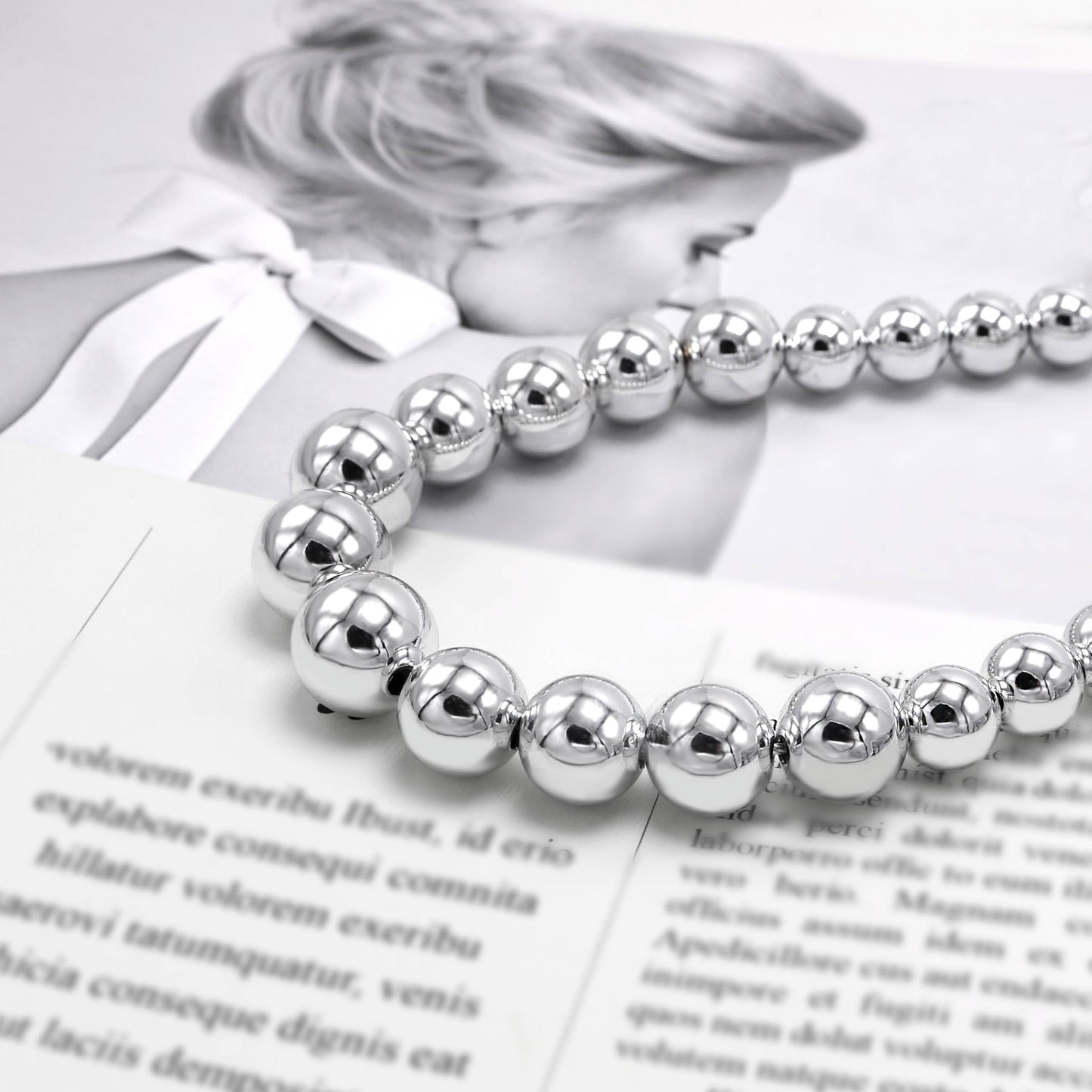 Cryshimmer Silver Bead Choker Necklace for Women Handmade Big Beaded Ball Necklace Earring Set Costume Jewelry (Silver Plated)