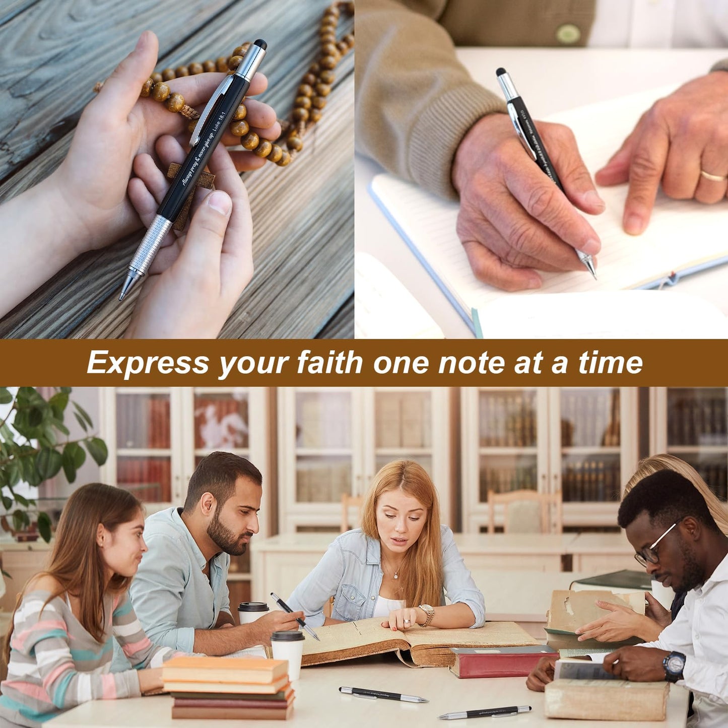 Sayglossy 48pcs Christian Multitool Pens Valentines Gift Bible Verse Religious 6 in 1 Multitool Pen Bulk with Ruler, Level, Stylus, Screwdriver for Men Pastor Father