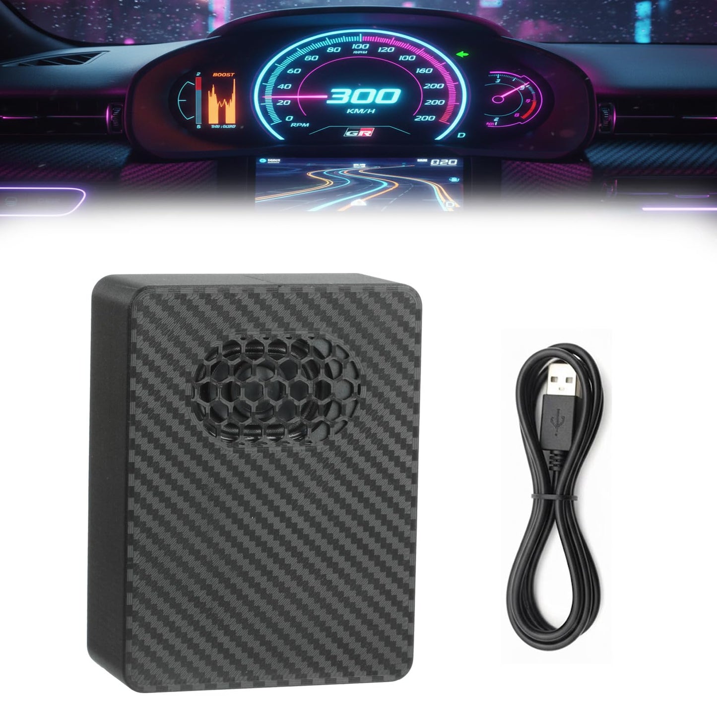 Airaevce JDM Melody Box, Car Startup Sound Box with Carbon Fiber Housin Custom Audio Upload, Automatic Playback Compact Design Personalized Gift for Car Enthusiasts