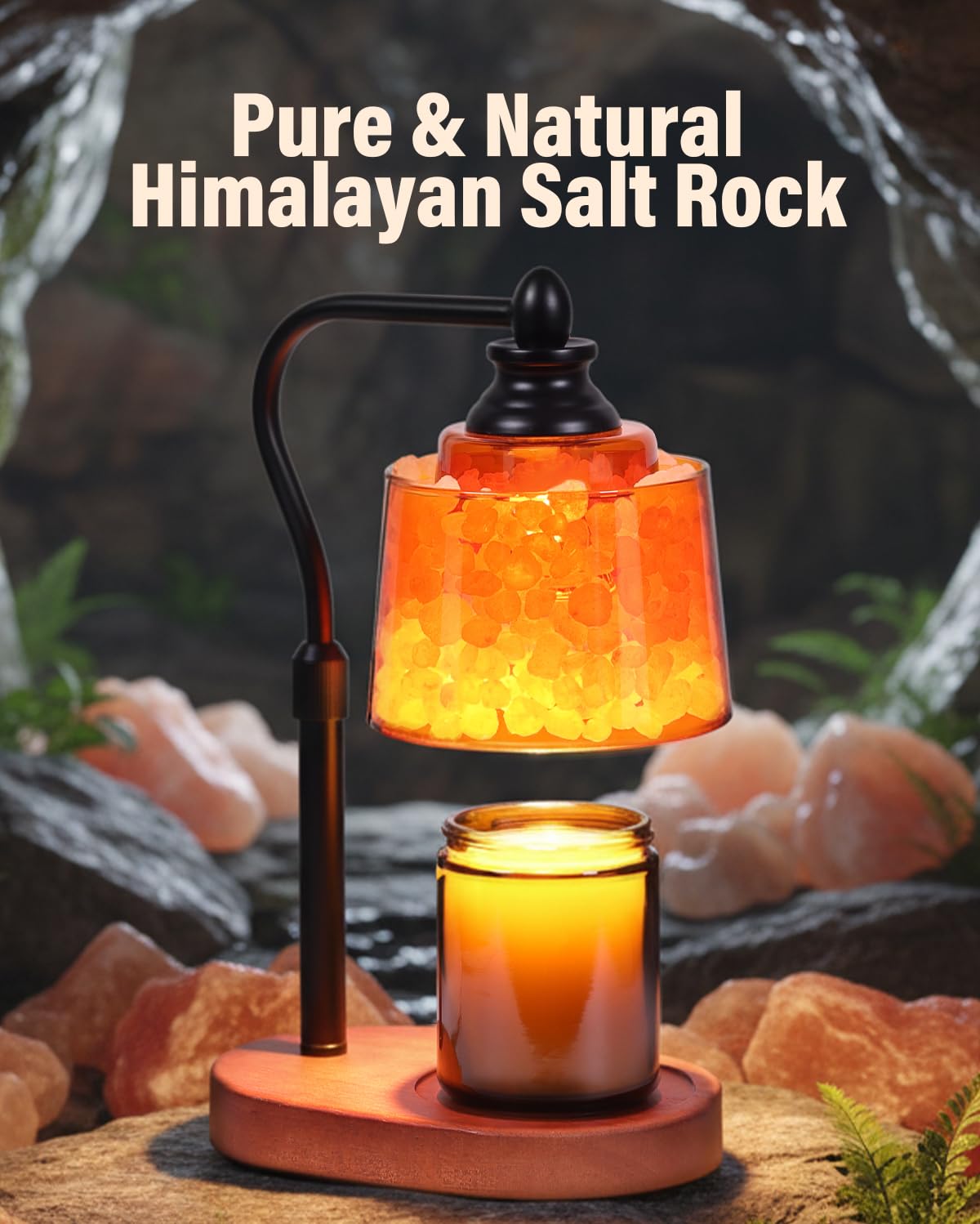 ZAXLZMHSD 3-in-1 Candle Warmer Lamp with Timer Dimmable, Himalayan Salt Lamp & Passive Diffuser, Gifts for Women, House Warming Gifts, Wax Melt Warmer for Jar Candles