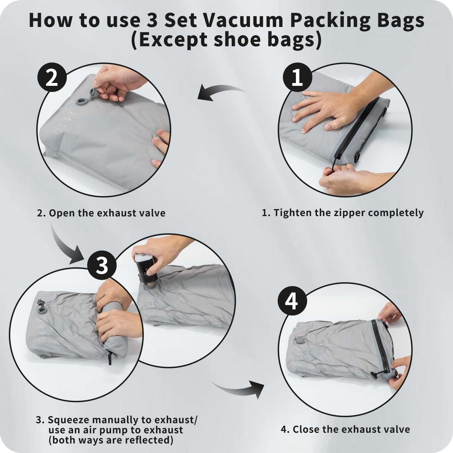 Eulant 4 Set Vacuum Packing Bags for Travel,Professional IPX8 Zip Packing Organizer for Suitcases Backpack,Space Saver Bags Packing Organizers for Clothing Packing