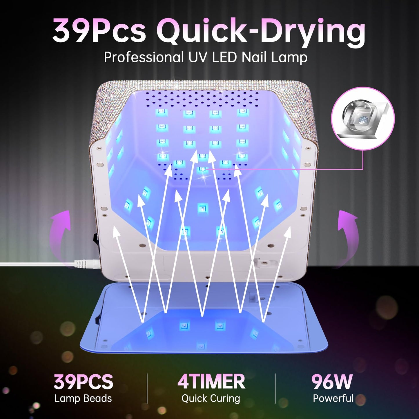 CHRISTINE SHELLY UV LED Nail Lamp 96W Plug-in Nail Dryer Sparkly Gel Polish Light 4 Timer Setting Professional Quick Dry Curing Lamp with Display Auto Sensor for Salon & Home