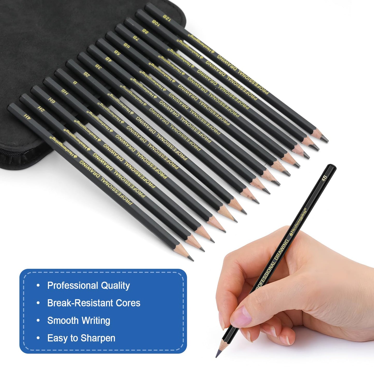 Heshengping, Sketching and Drawing Pencils Set 26pcs, Art Supplies Drawing pencil Kit,Graphite Charcoal Professional Pencils Set, Adults Beginners Artist