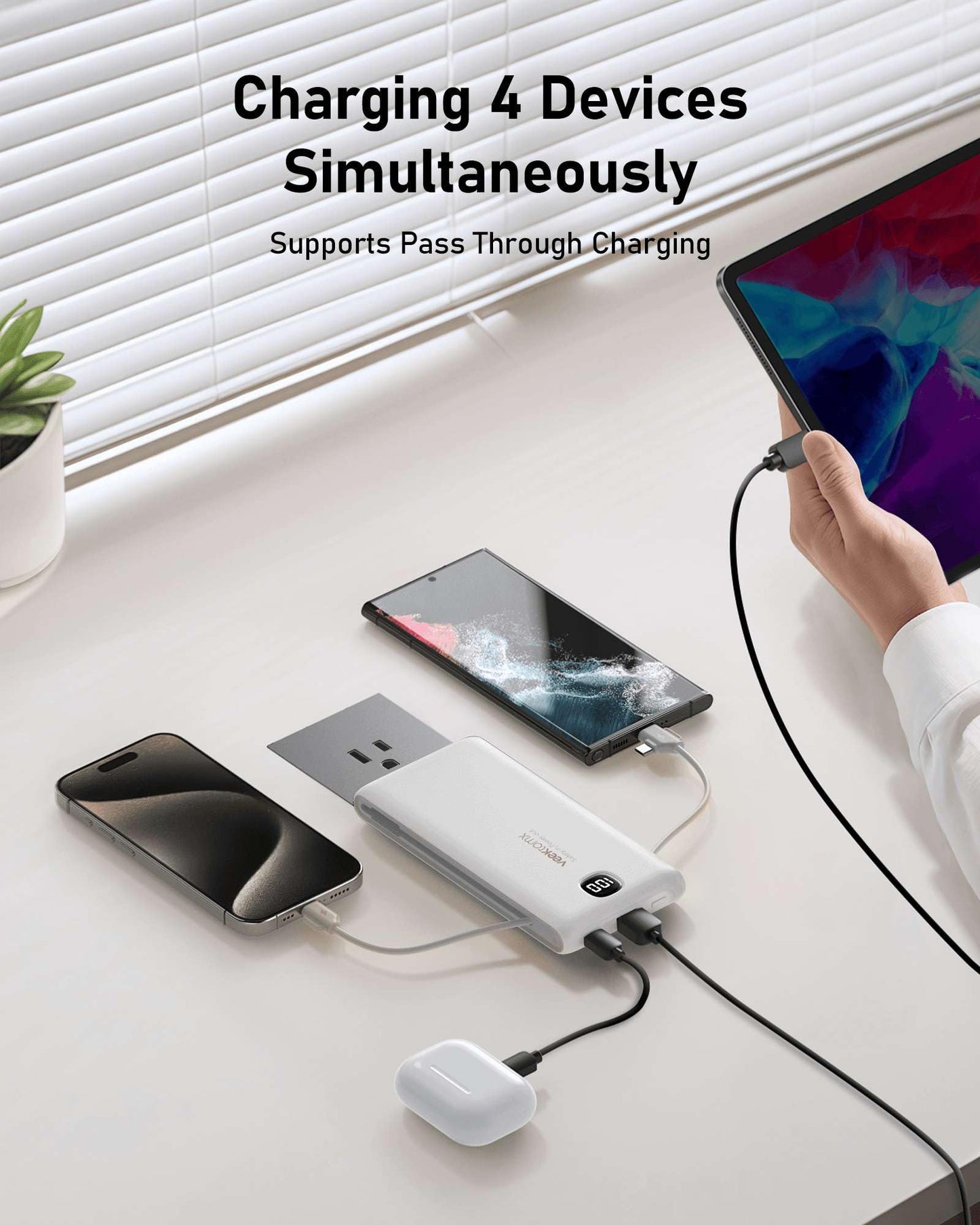 VEEKTOMX Portable Charger with Built in Cables 10000mAh, Power Bank for iPhone with Wall Plug, Travel Essential Fast Charging Slim USB C External Battery Pack for iPhone 17/16/15, Samsung, iPad, etc