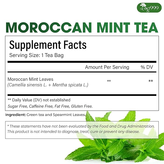 TOG999, Premium Moroccan Mint Green Tea | 30 Tea bags | Traditional Green Tea with Spearmint – Refreshing Flavor, Premium Quality Herbal Blend. Gluten-Free. Vegan