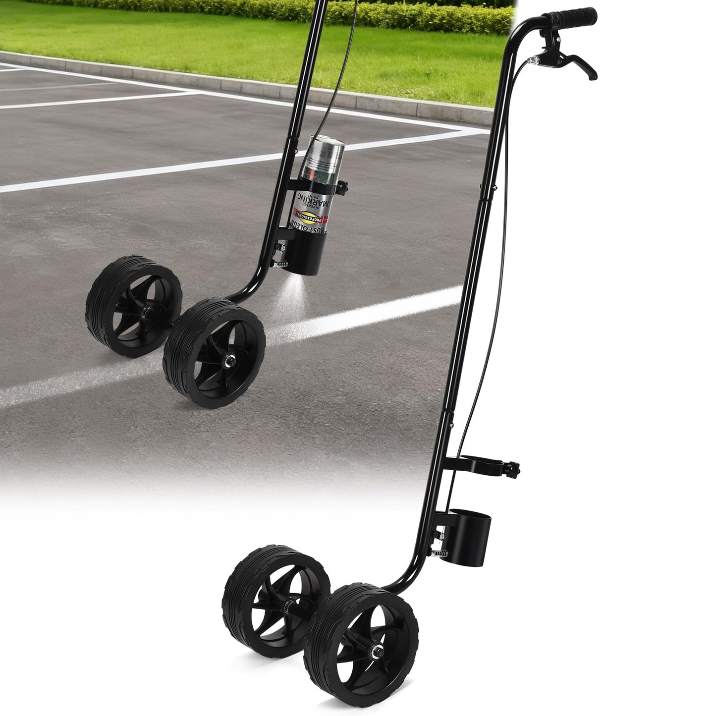 CAROD Marking Paint Wand, Dual-Wheel Line Marking Wand Sprayer Compatible with Inverted Marking Paint, Side Push Marking Stick for Ground Sport Field Parking Lot Spray Applicator (Black)