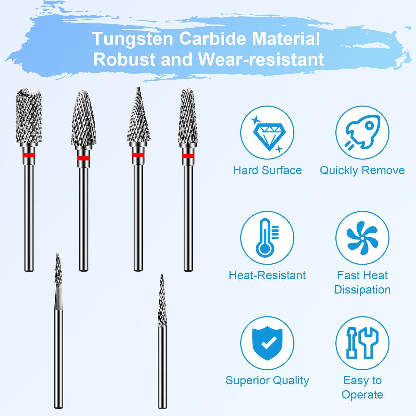Diesisa 6 Pack Nail Drill Bits for Acrylic Nails, 3/32"" Shank Drill Bits for Nails, Professional Electric Cuticle Bit for Nail Drill, Cuticle Cleaner Nail Gel Polish Remover Tool for Home Salon-Red