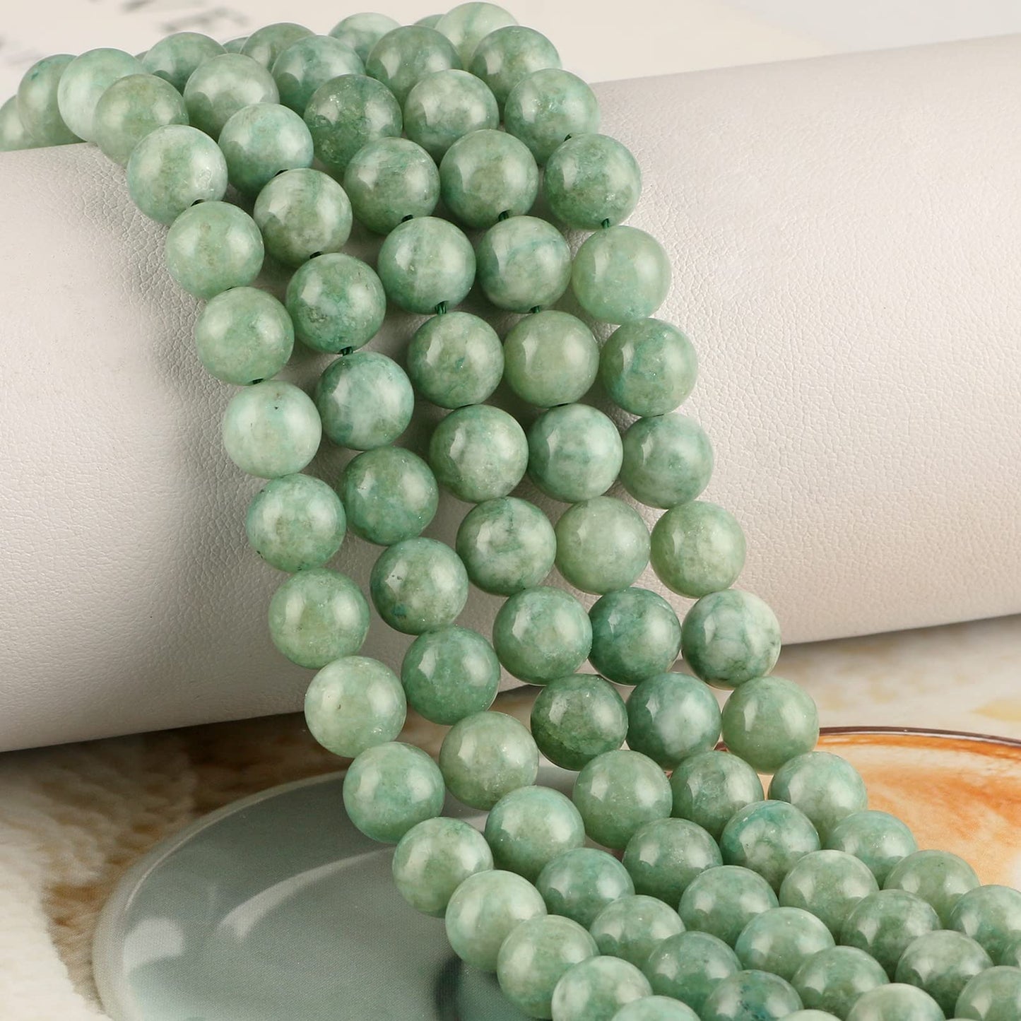 NITOPUPU 100Pcs 8mm Natural Smooth Burmese Jade Beads Round Loose Gemstone Stone Beads for Jewerly Making with Crystal Stretch Cord