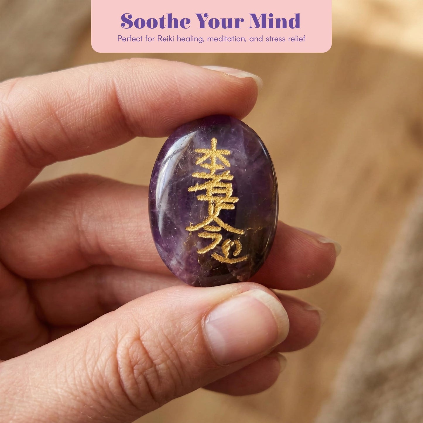 LoveNspire Crystal Reiki Stones with Engraved Symbols Healing Crystals Gemstone Amethyst 7 Chakra Tumbled Polished Palm Pocket Worry Stones - Chakra Balancing Kit for Meditation Yoga