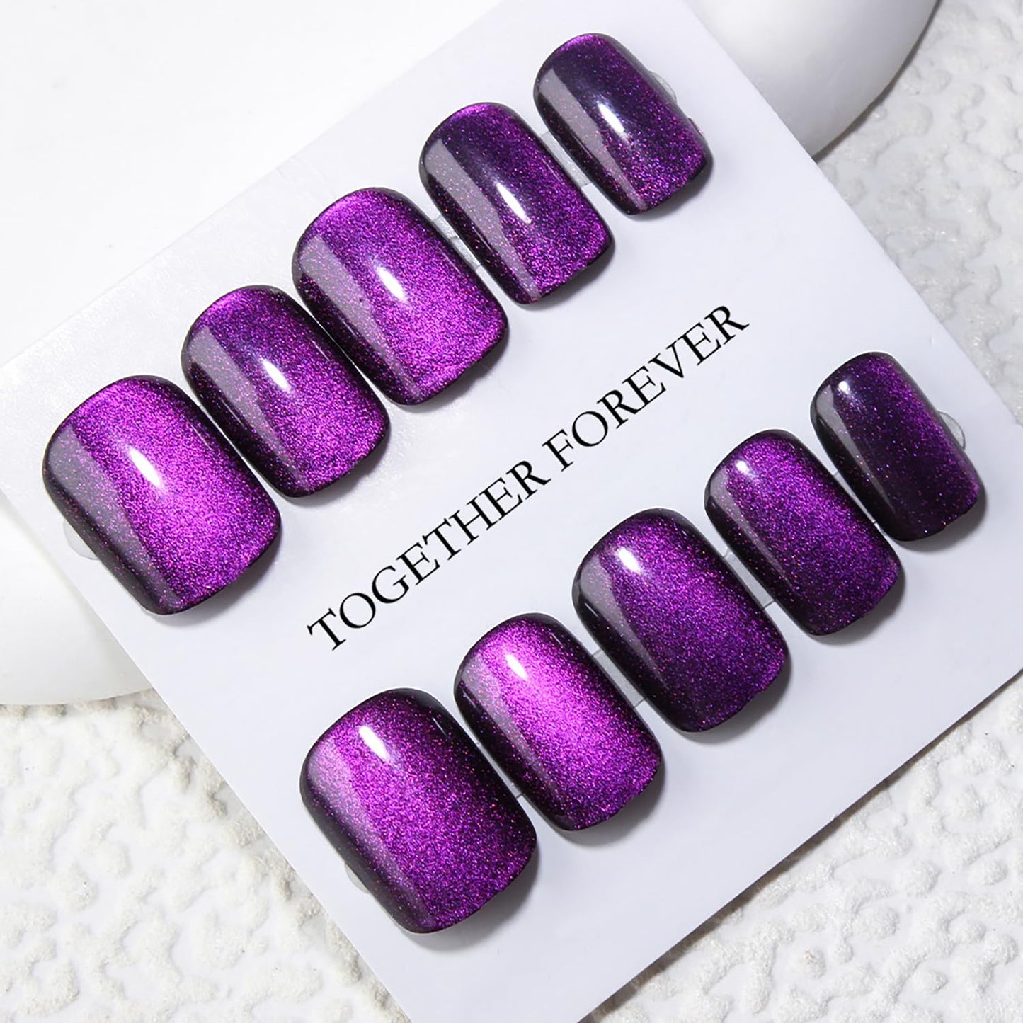 Purple Glitter Press On Nails Short Square Fake Nails Purple Glitter Design Stick On Nails Press Ons Reusable False Nails Full Cover Glossy Acrylic Glue On Nail For Women Nail Supplies 30Pcs