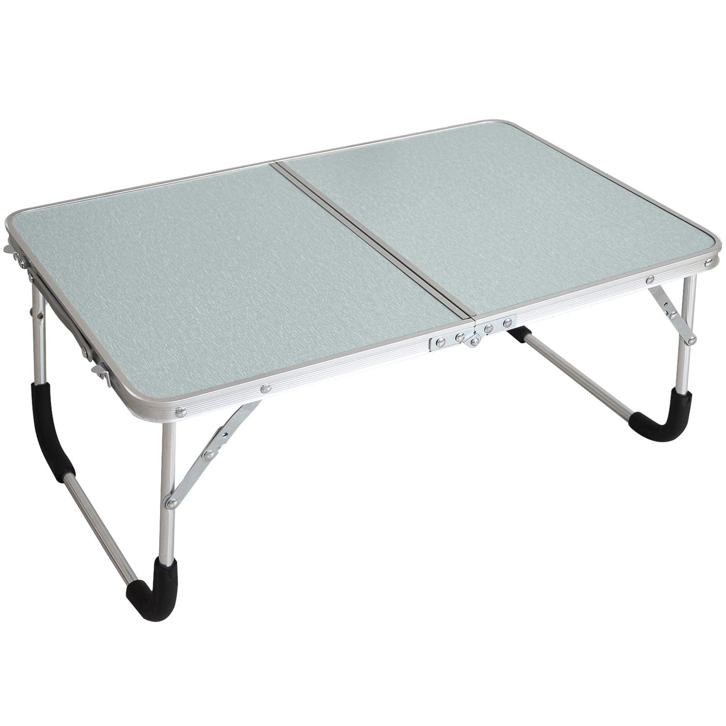 Jucaifu Foldable Laptop Table, Bed Desk, Breakfast Serving Bed Tray, Portable Mini Picnic Table & Ultra Lightweight, Folds in Half with Inner Storage Space (Silvery)