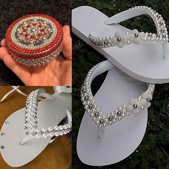 4000PCS Flatback Rhinestones and Half Round Pearls Kit #30, Multi Size Glass Clear Crystals, Plastic Flat Back Silver Dome Bead with Pickup Pencil and Tweezer for Nail Art