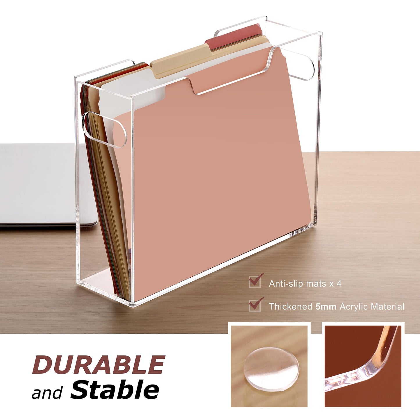 DINGHUO Acrylic File Organizer Box Letter Size Hanging File Organizer, Clear Portable File Folder Box with Handle, Filing Crate Bin Holder for Desk, Office, Home, School - 1 Pack