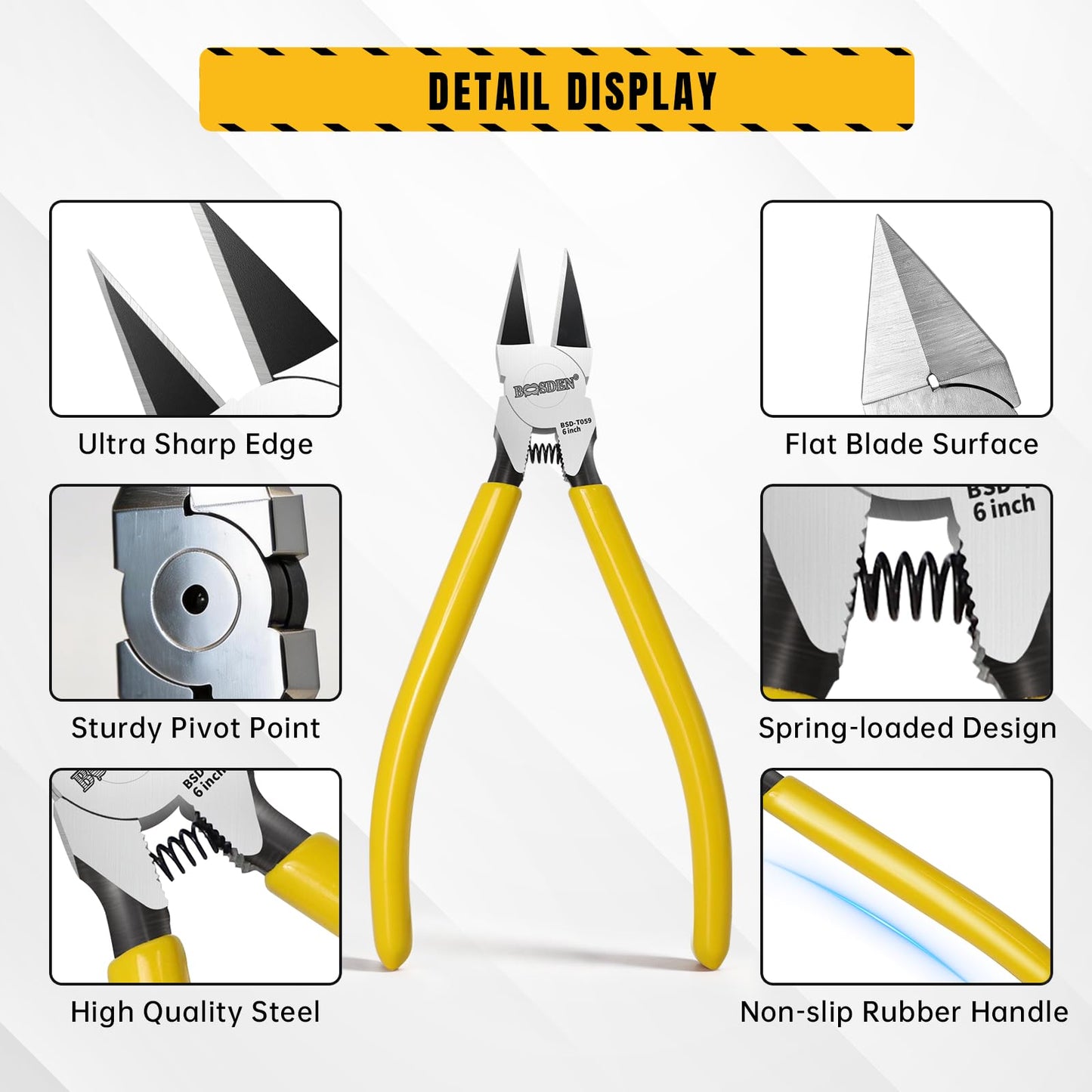 BOOSDEN 10 Pack Flush Cutters, Wire Cutters, 6'' Flush Cut Pliers | Spring Loaded Side Cutting Dikes, Heavy Duty Diagonal Cutters Bulk Set for Plastics,Floral, Crafting, Zip Ties, Electrical and DIY