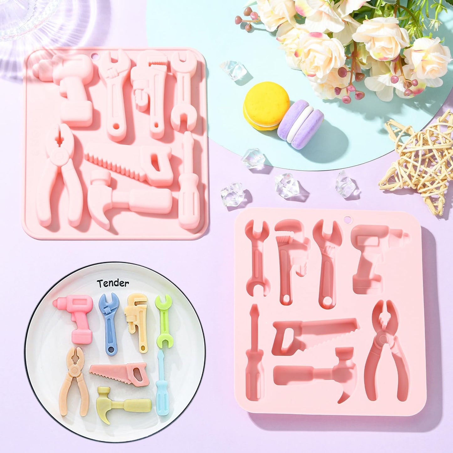 UR URLIFEHALL 2 Pcs Silicone Tool Molds Screwdriver Hammer Wrench Shape Chocolate Molds for Cake Decoration Candy Soap Cookie Ice Cube Crafts