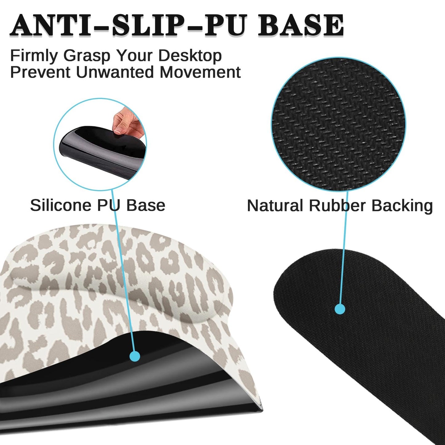Arttown Leopard Light Khaki Desk Mat Animal Skin Mouse Pad Set 4 in 1 Ergonomic Design Large Desk Pad + Keyboard Wrist Rest + Mouse Wrist Rest + Coaster Suitable for Home Office Study Game