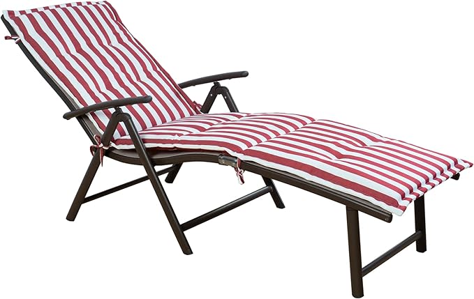 Kozyard Cozy Aluminum Reclining Lounge Chair - Perfect for Beach, Yard, Pool, Deck, Patio Outdoor Chaise Lounge with Drink Holder, Weather Free, Adjustable Assemble Free Red Strip