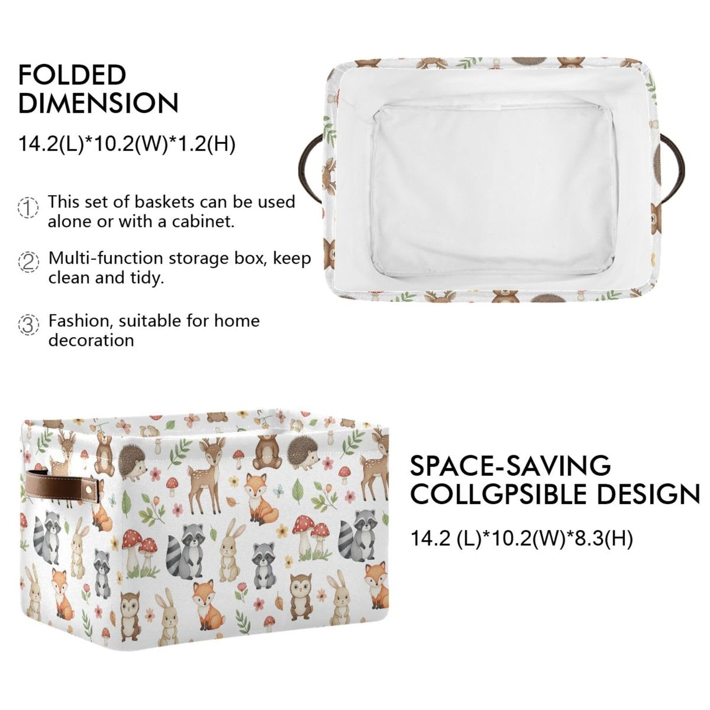 Emelivor Cute Animals Storage Basket Bins Foldable Laundry Hamper Storage Bins Box Organizer for Bedroom Office Clothes Pet Living Room,1 pcs