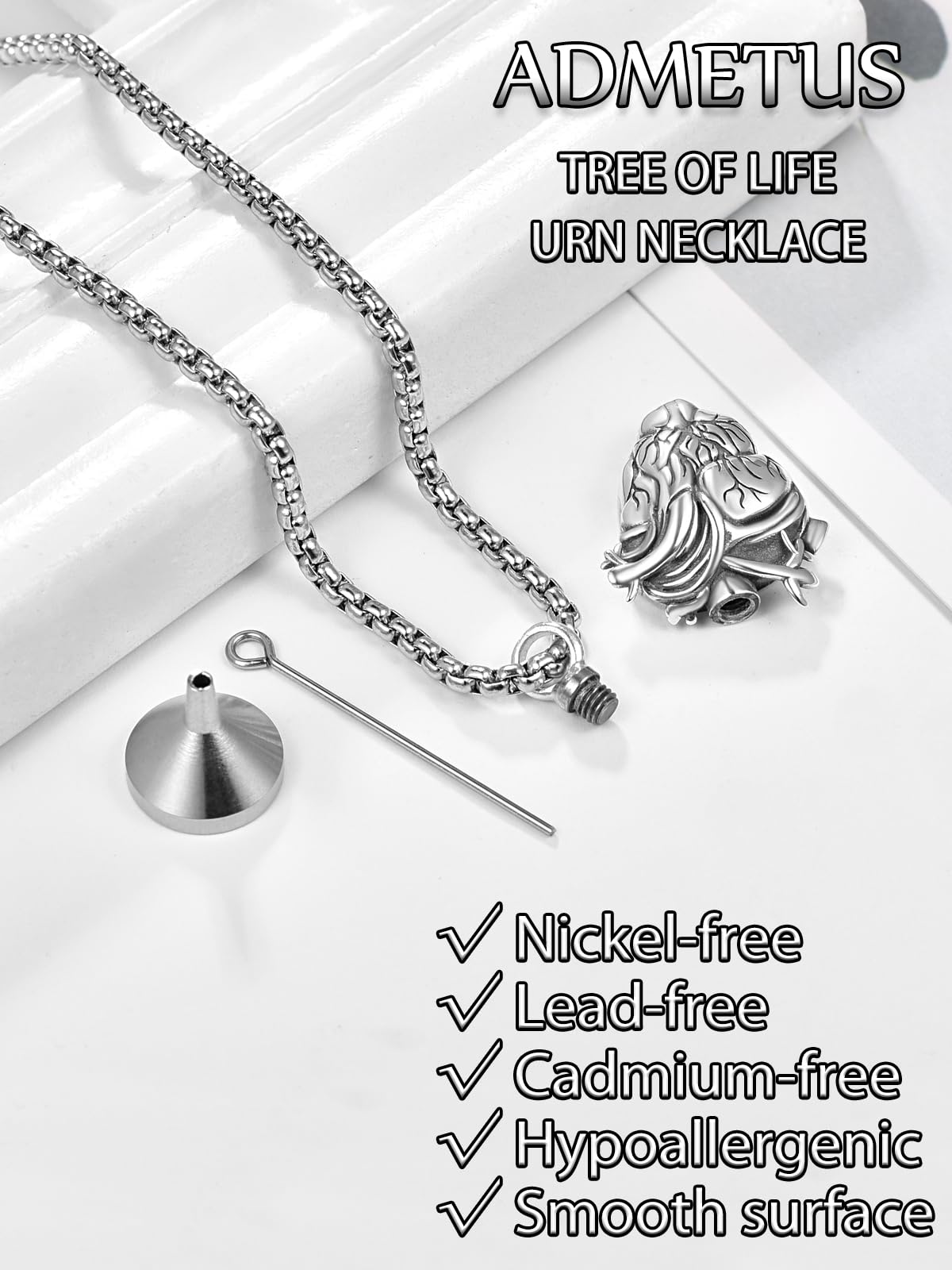 Tree of Life Urn Necklace for Ashes for Men Sterling Silver Cremation Jewelry for Ashes Anatomical Heart Urn Keepsake Pendant Memorial Gifts