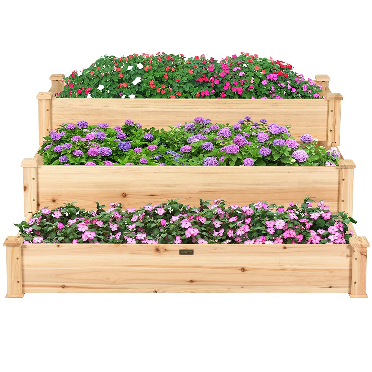 Giantex 3 Tier Raised Garden Bed, Outdoor Planter Box Vegetable Flowers Growing Box, Elevated Raised Bed Kit, Wood Planting Container, 49’’x49’’x22 (LxWxH)