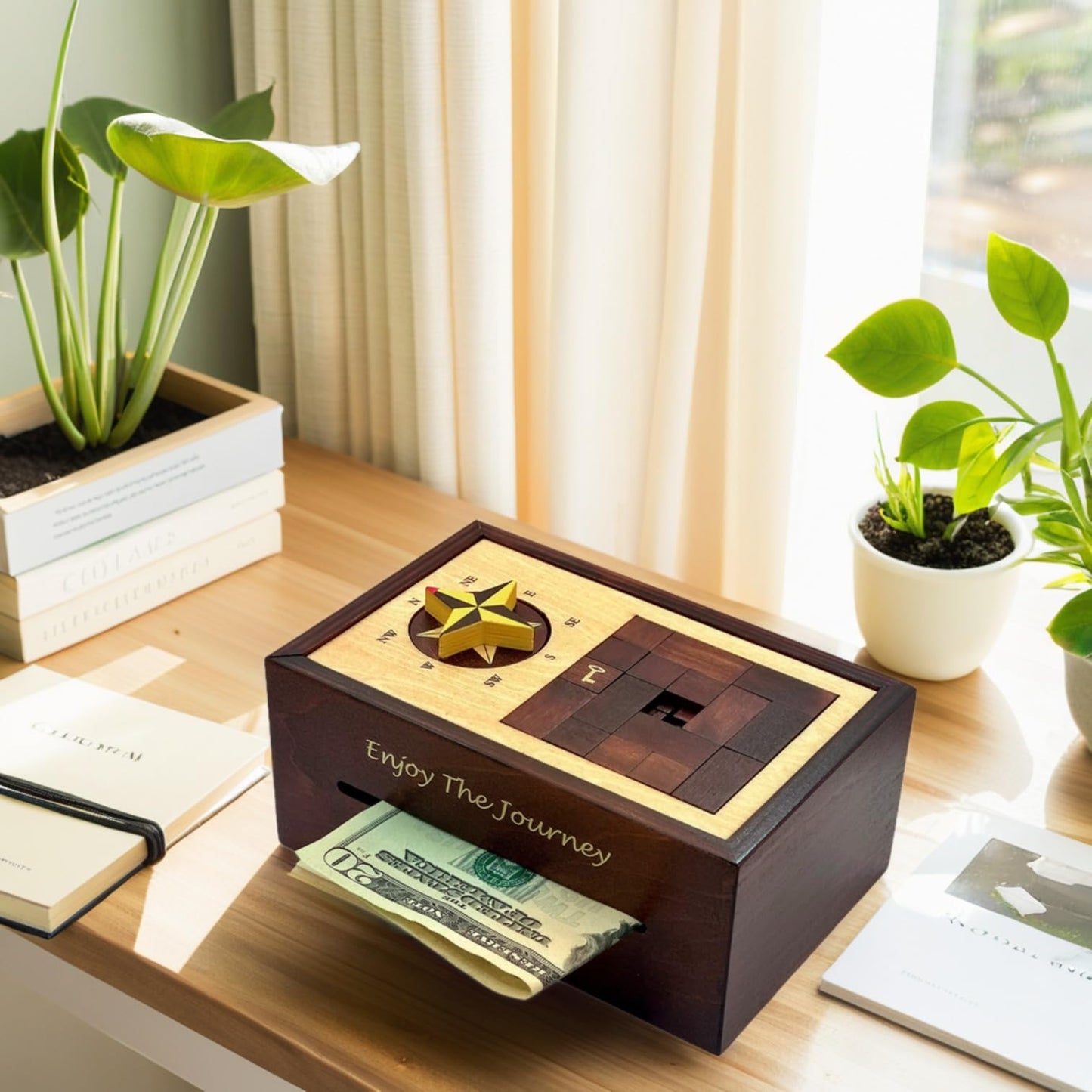 Navigation Enigma Secret Puzzle Box Money and Gift Card Holder in a Wood IQ Escape challenging Lock Box with Hidden Compartments Brainteaser