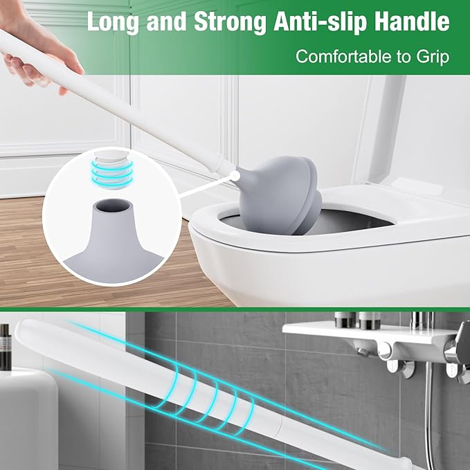 Lefree, 2 in 1 Toilet Brush and Plunger Set with Silicone Bristles, Plastic Material, Includes Holder, White/Black, for Deep Cleaning
