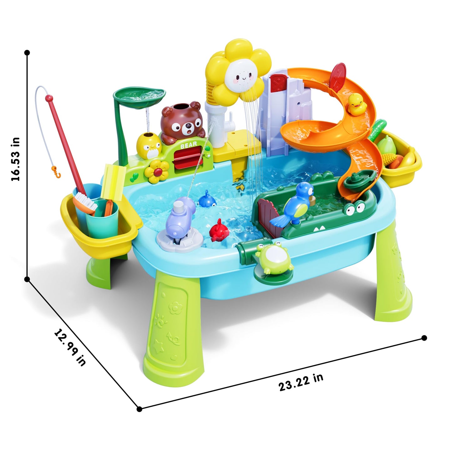 2026 New Kids Sand & Water Table Toys for Toddlers, Multifunctional Play Kitchen Sink with Fishing Game, Spray Function,Kitchen Toys, 360° Electric Faucet,Summer Indoor Outdoor Gifts for Boys Girls