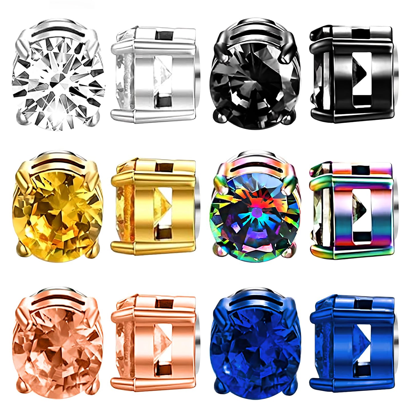 NEWITIN 6 Pairs Stainless Steel Magnetic Stud Earrings for Men Clip on Earring Magnetic Earring Unisex Non Piercing CZ Magnet Studs Diamond Earrings for Women Men