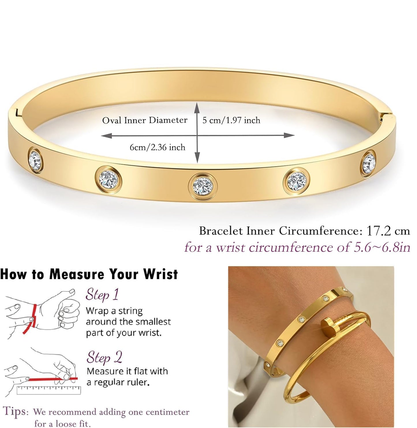 sineed 18K Gold Plated Love Nail Bangle Bracelet Set Stackable Dupes Stainless Steel Bangle Set for Love Trendy Jewelry