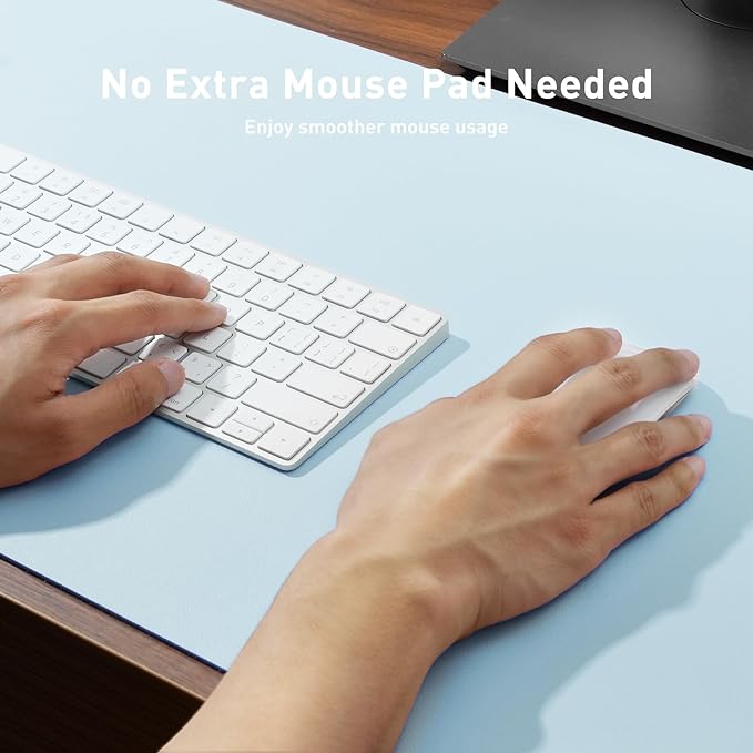 Aothia Faux Leather Desk Mat – Large Mouse Pad, Non-Slip PU Leather Blotter, Waterproof Writing Surface for Office and Home (Baby Blue, 47.2" x 23.6")