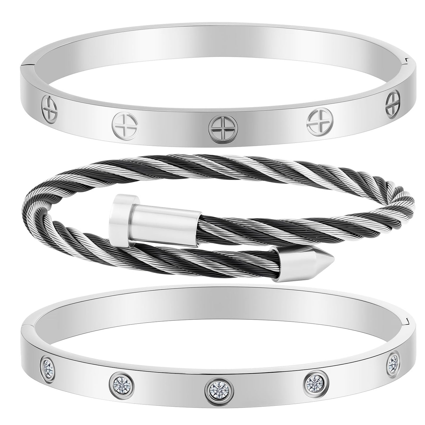 Camhanno Gold Bracelets for Women - Stackable Bangles with Friendship & Love Theme - Stainless Steel Jewelry Gift for Her (Style 13)