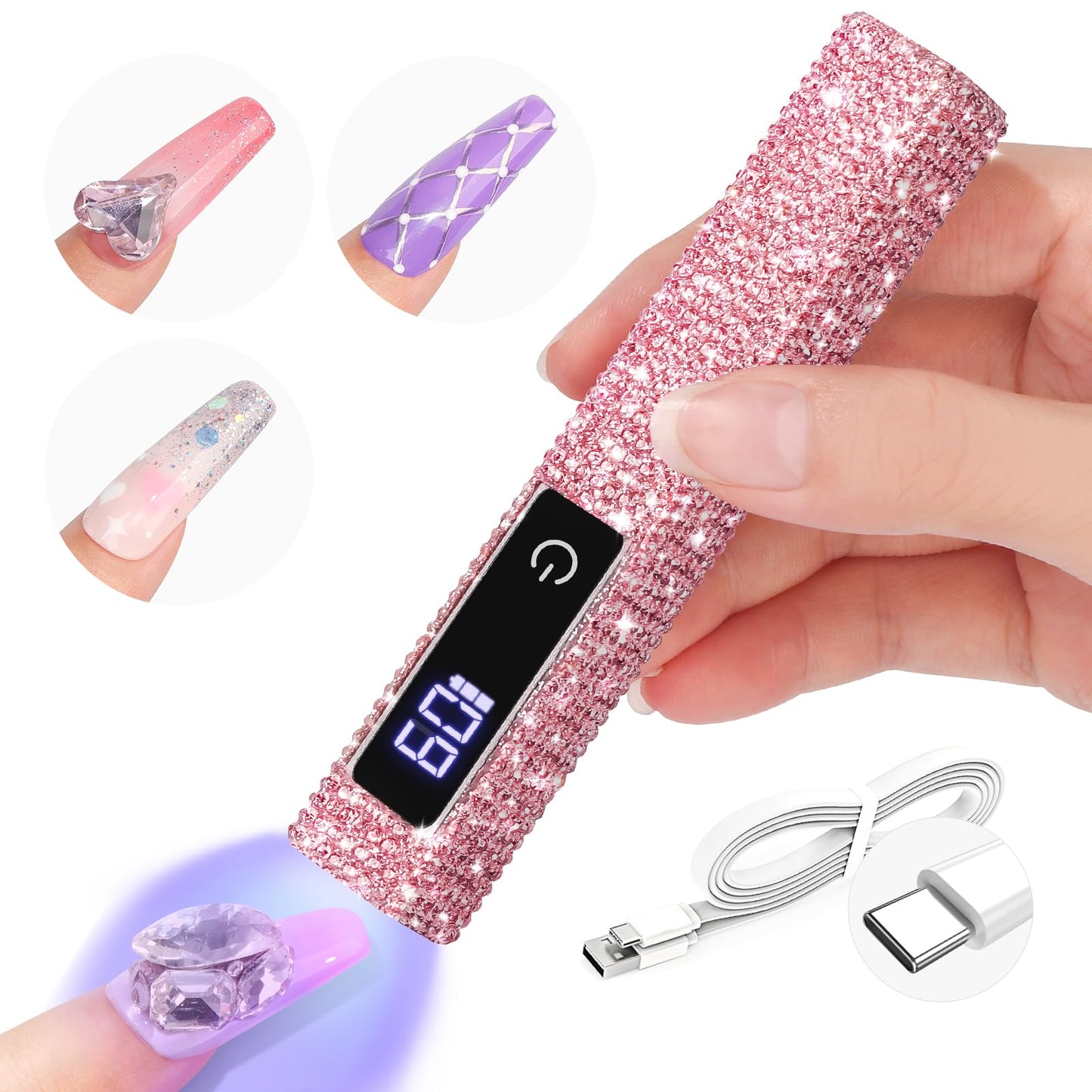 SAVILAND Glitter UV Light for Gel Nails: Pink 12W LCD Screen Handheld UV Nail Lamp 8X-Faster Cure LED Flash Cure Lamp for Gel Nails Flash Cure Light for Home Salon Use