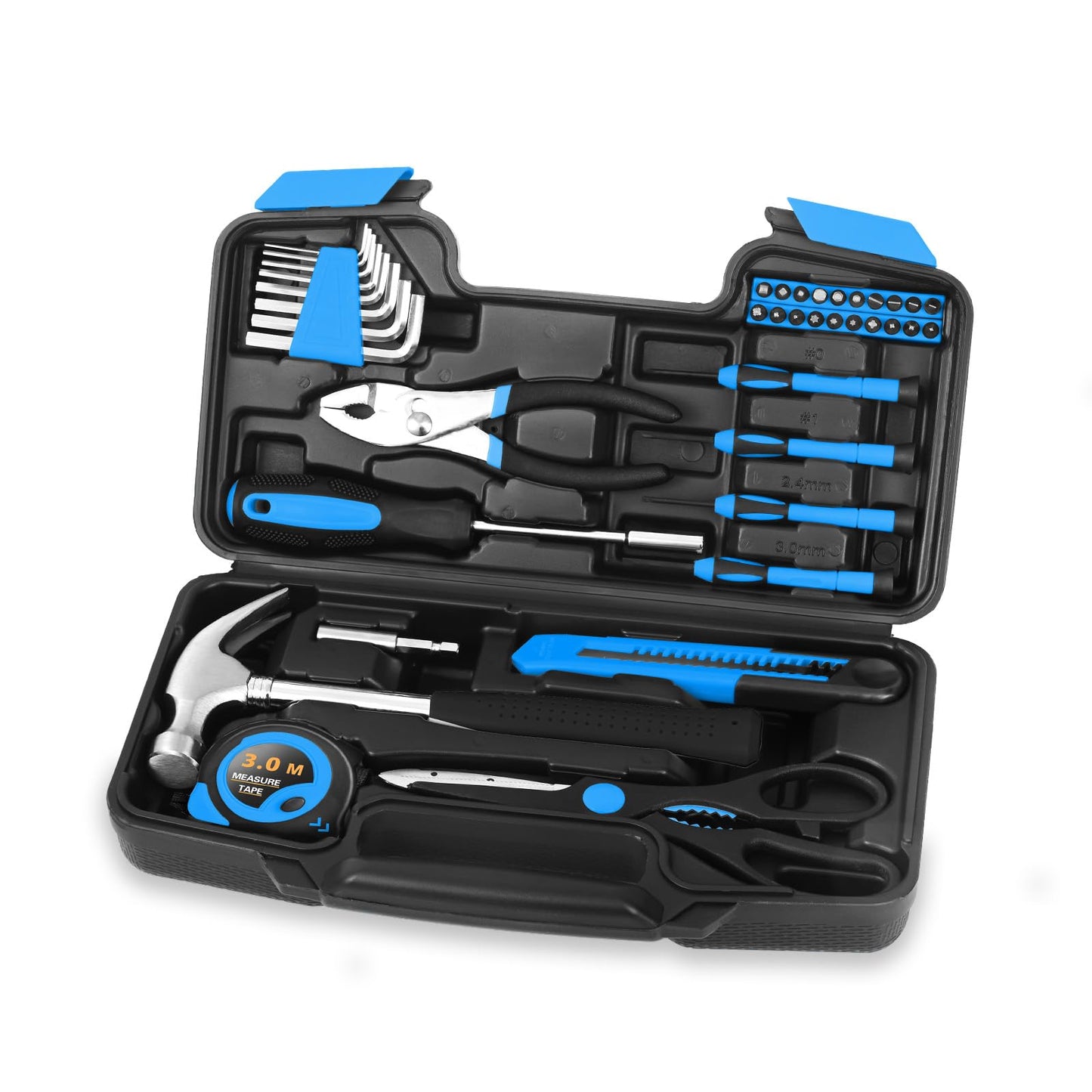 HANGYING 39 Piece Basic Home Tool Set Household Tool kit for Home General Repair Small Hand Tool Kit in Toolbox Storage Case for Home Garage Office College Dormitory Use, Blue