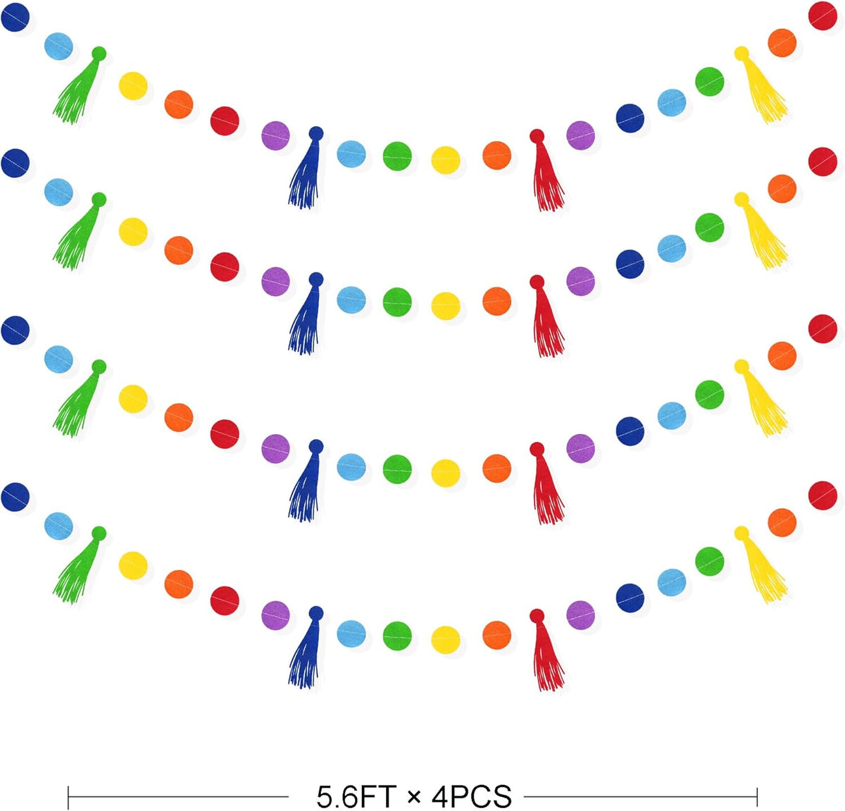 Rainbow Decorations Colorful Felt Tassel Circle Dot Garland Banner Rainbow Hanging Polka Dot Tassel Streamer for Classrooms Preschool Everyone is Welcome Nursery Birthday Fiesta Carnival Party Decor