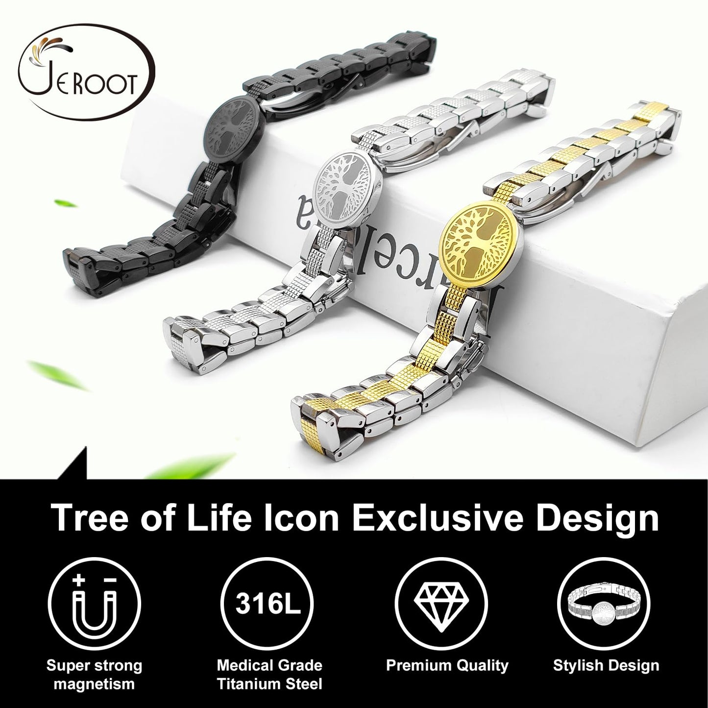 JEROOT Ultra Strength Magnetic Bracelet for Women | 3500-6000 Gauss Neodymium Magnets | Magnetic Therapy Jewelry with Adjustable Tool & Gift Packaging