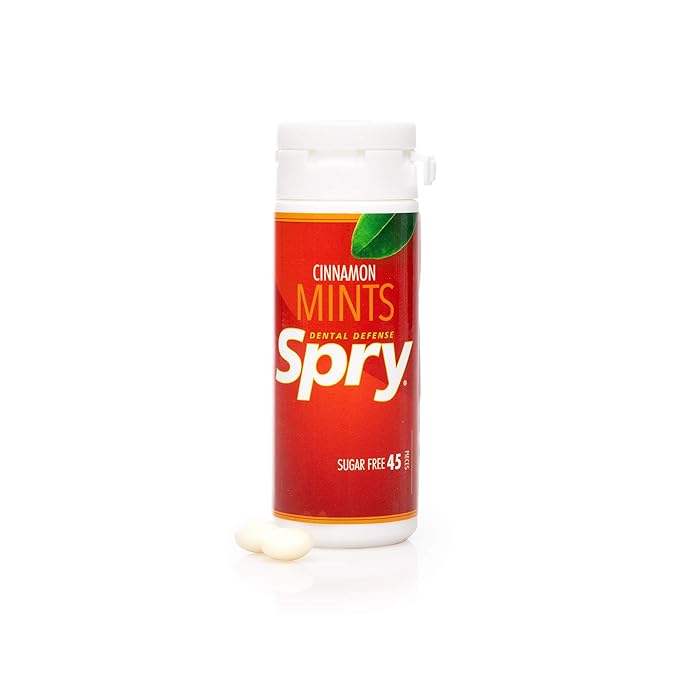 Spry Xylitol Cinnamon Mints Sugar Free Candy - Promote Oral Health, Increase Saliva Production, Stop Bad Breath, Non-GMO, Gluten-Free, 45 Count (Pack of 6)