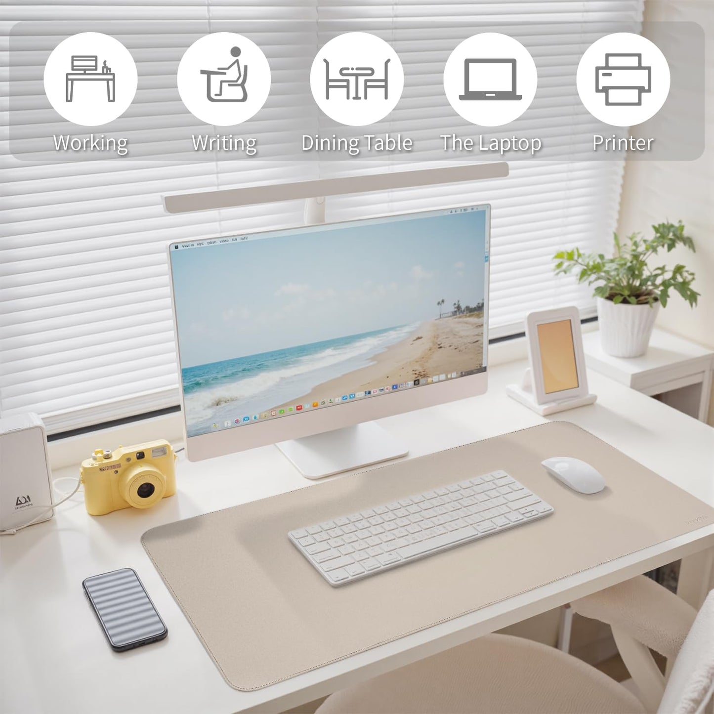 PROMATTOO Oversized Non-Slip Desk Pad Protector with Premium Gift Box – Vegan Leather Waterproof Laptop Mat for Keyboard & Mouse, Grips Desk Firmly – Large Office Pad– Warm Beige