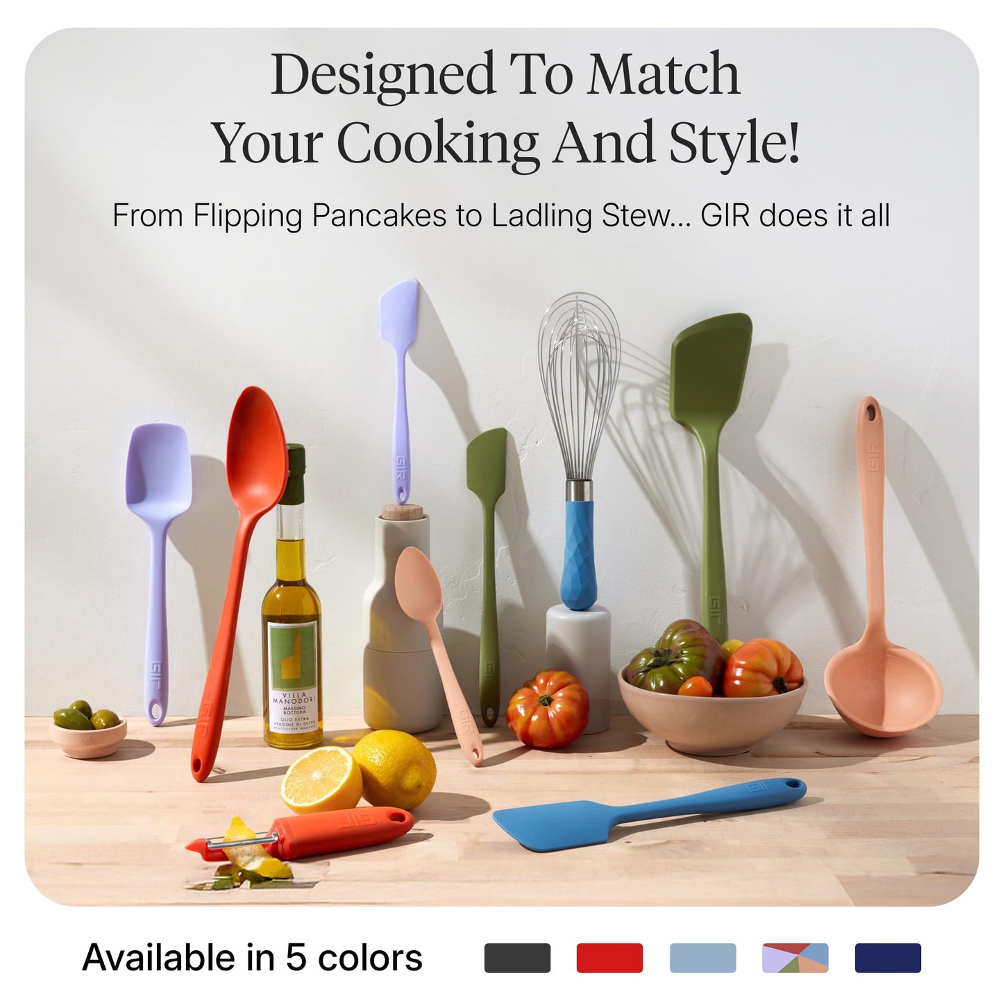 GIR: Get It Right 10-Piece Silicone Ultimate Kitchen Utensil Set – Spatulas, Ladle, Flip, Spoons, Whisk, Peeler & Spoonula – Nonstick, Non-Toxic, Heat-Resistant – Mediterranean