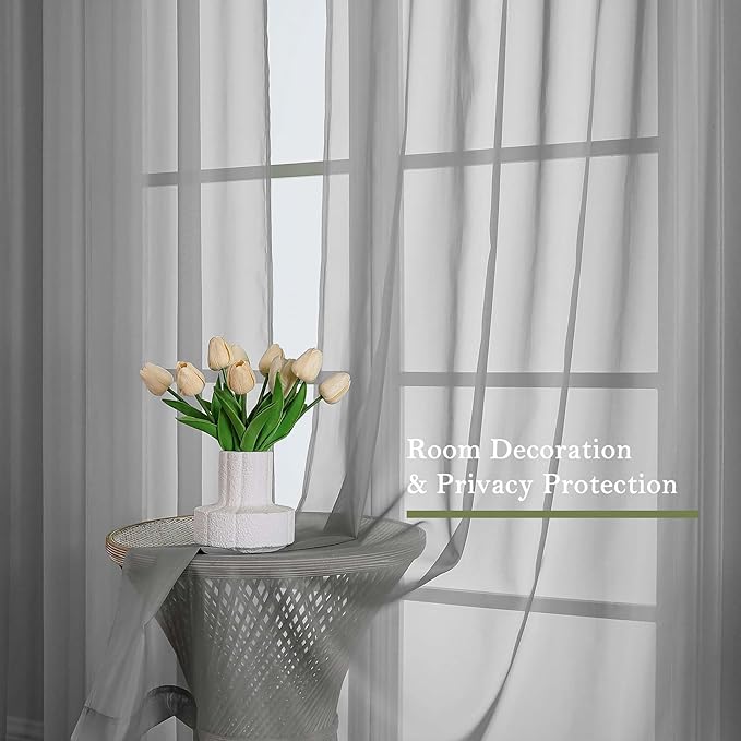 Lecloud Charcoal Grey Sheer Curtains 90 Inches Long 2 Panels Set, Dual Rod Pocket Living Room Curtains for Bedroom Decor, Light Filtering Airy Rustic Dining Room Drapes, Each Panel 59" W x 90" L