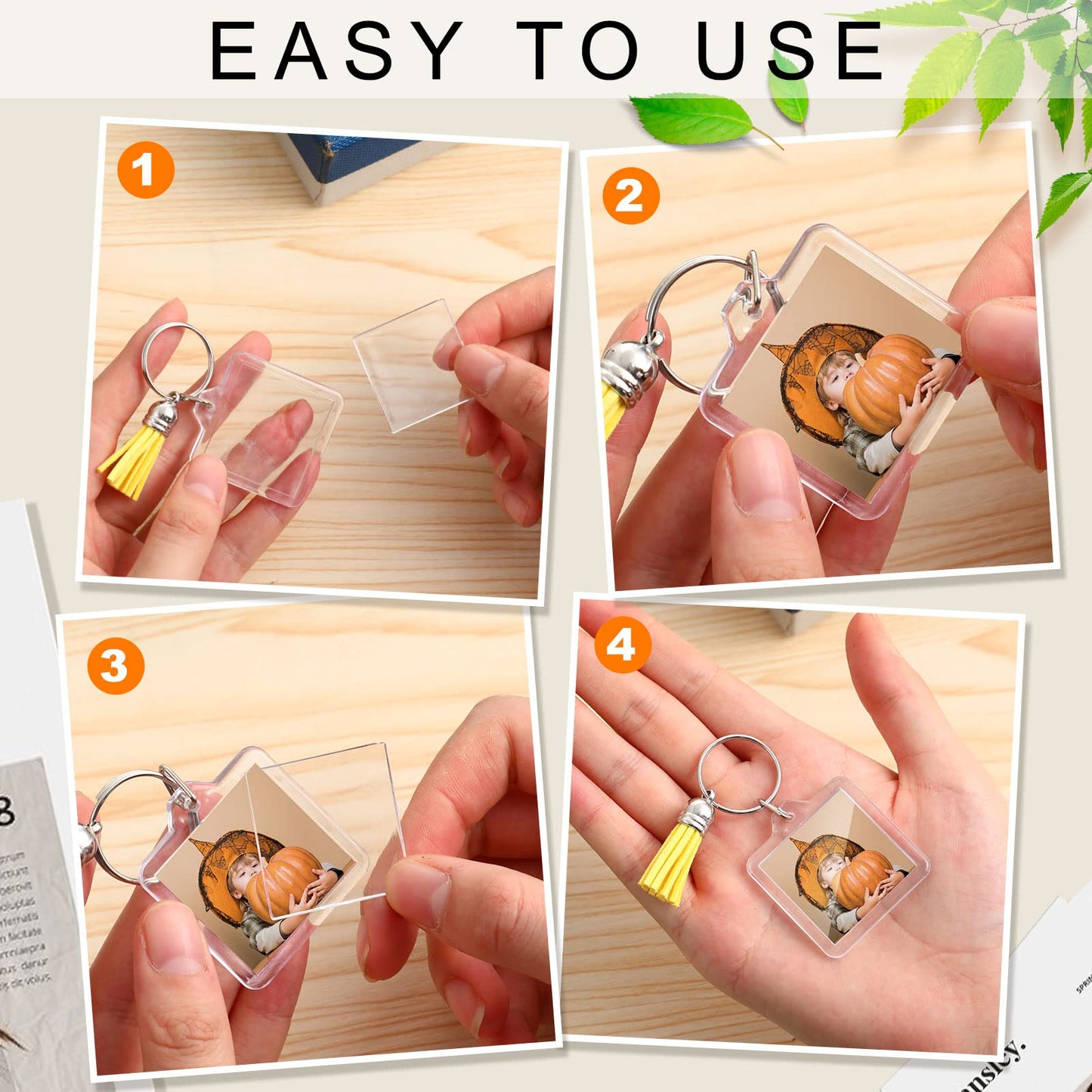 Yaomiao 50 Set Acrylic Photo Keychain with Tassel Clear Blank Custom Keychain Frame Holder Insert Picture Keyring Making Kit (Square)